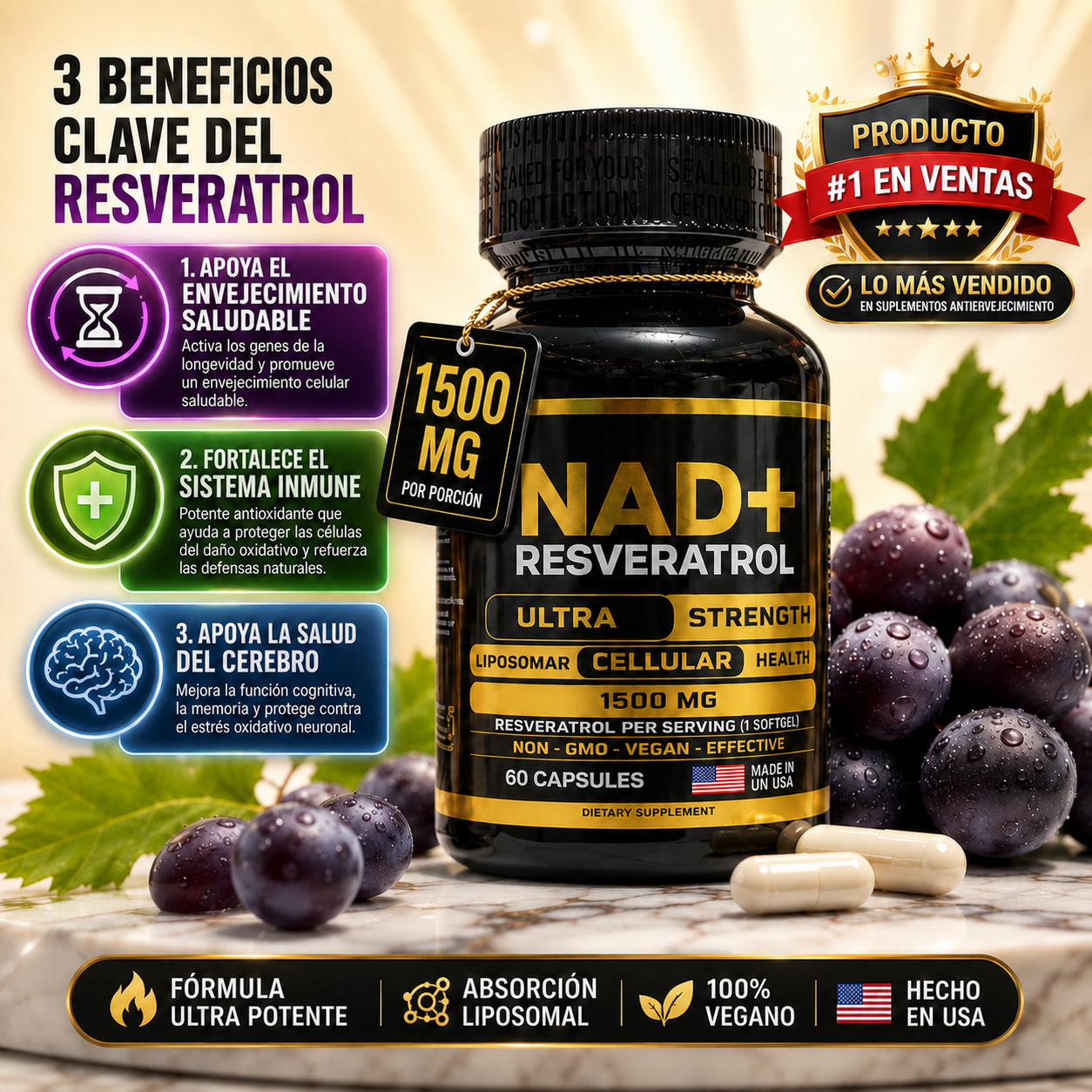 NAD + RESVERATROL AMERICANO 60 CÁPSULAS
