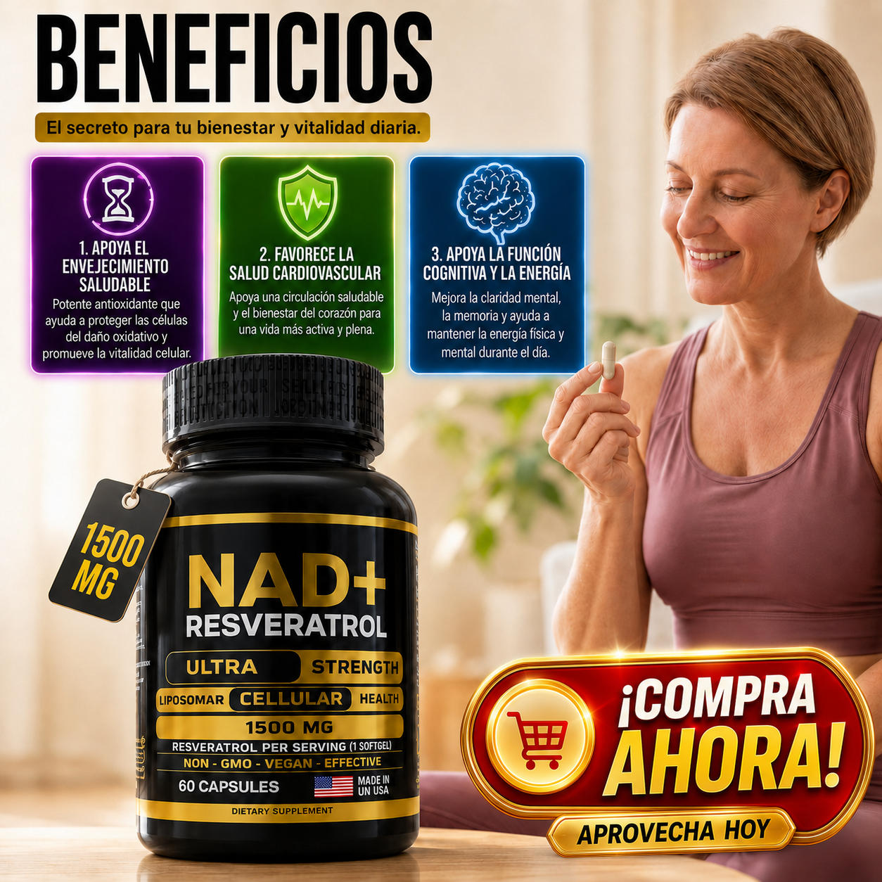NAD + RESVERATROL AMERICANO 60 CÁPSULAS